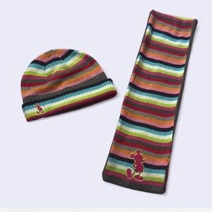 Mickey Mouse Disney Colorful Striped Kids Beanie and Reversible Scarf Set